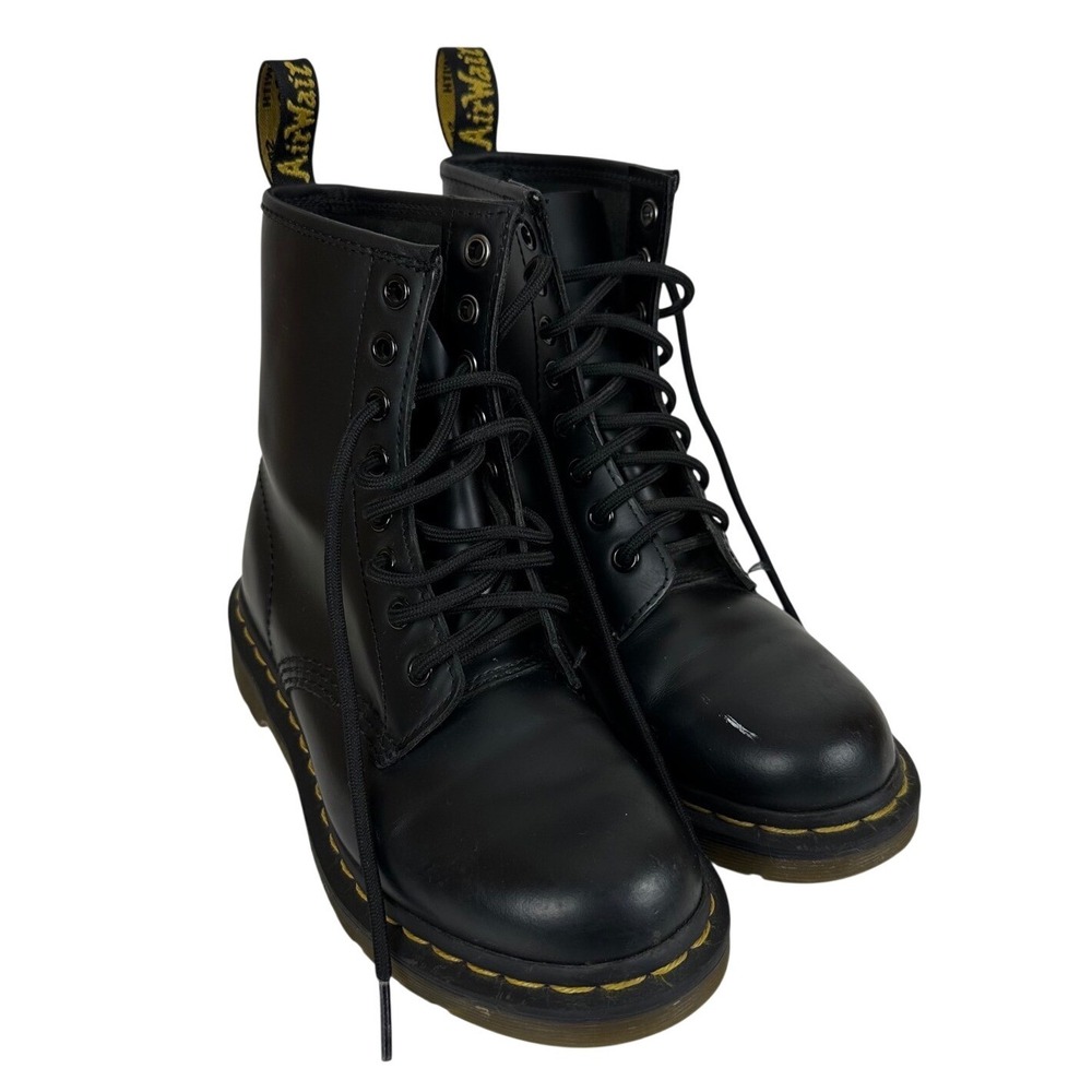 Dr Martens 1460 Black Smooth Leather 8-Eye Lace Up Combat Boots Womens size 5